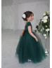 Emerald Tulle Gold Sequin V Back Flower Girl Dress Party Dress